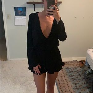 Honey Punch Long Sleeved Romper, Black, Small